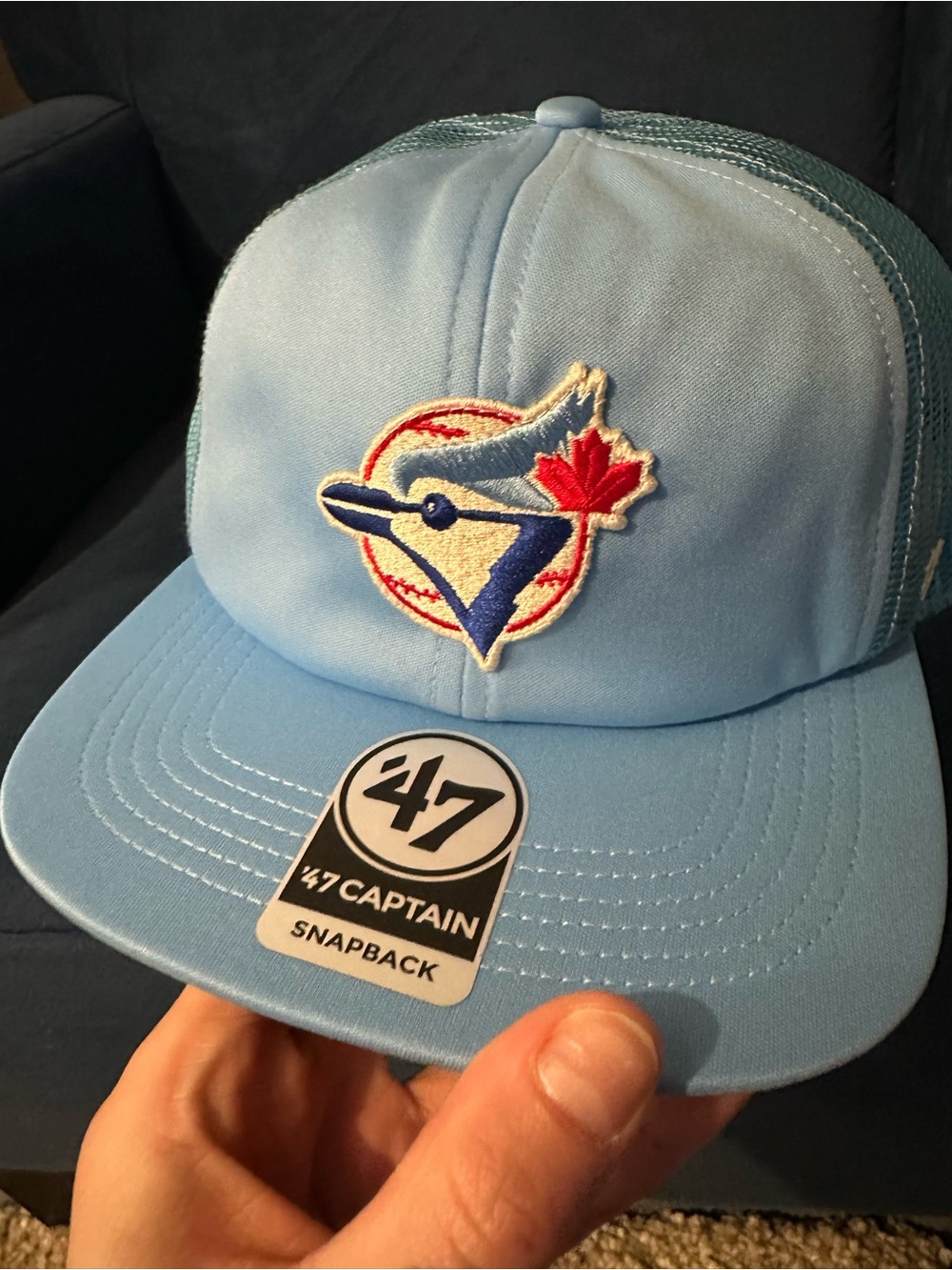 47 Light Blue Mesh Snapback Hat with Green Undervisor